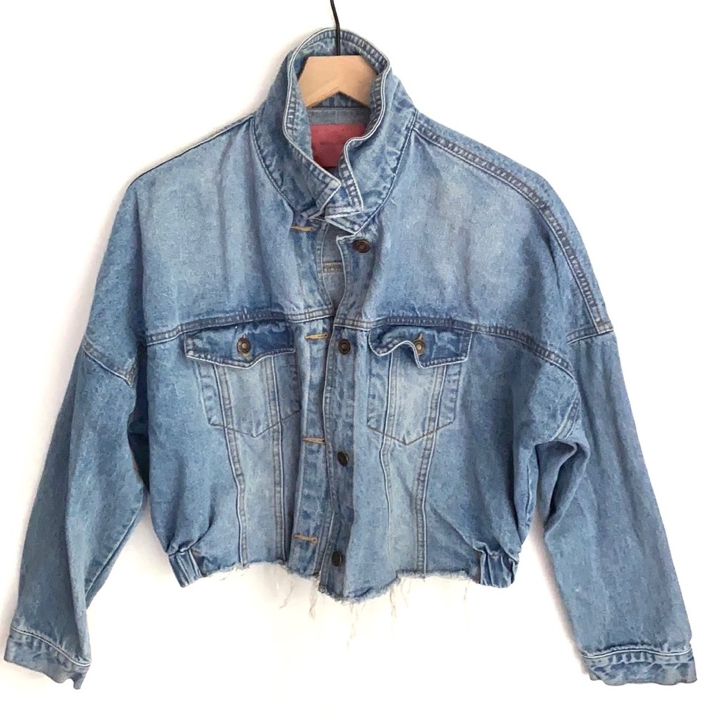 Signature crop blue distressed bottom jean jacket